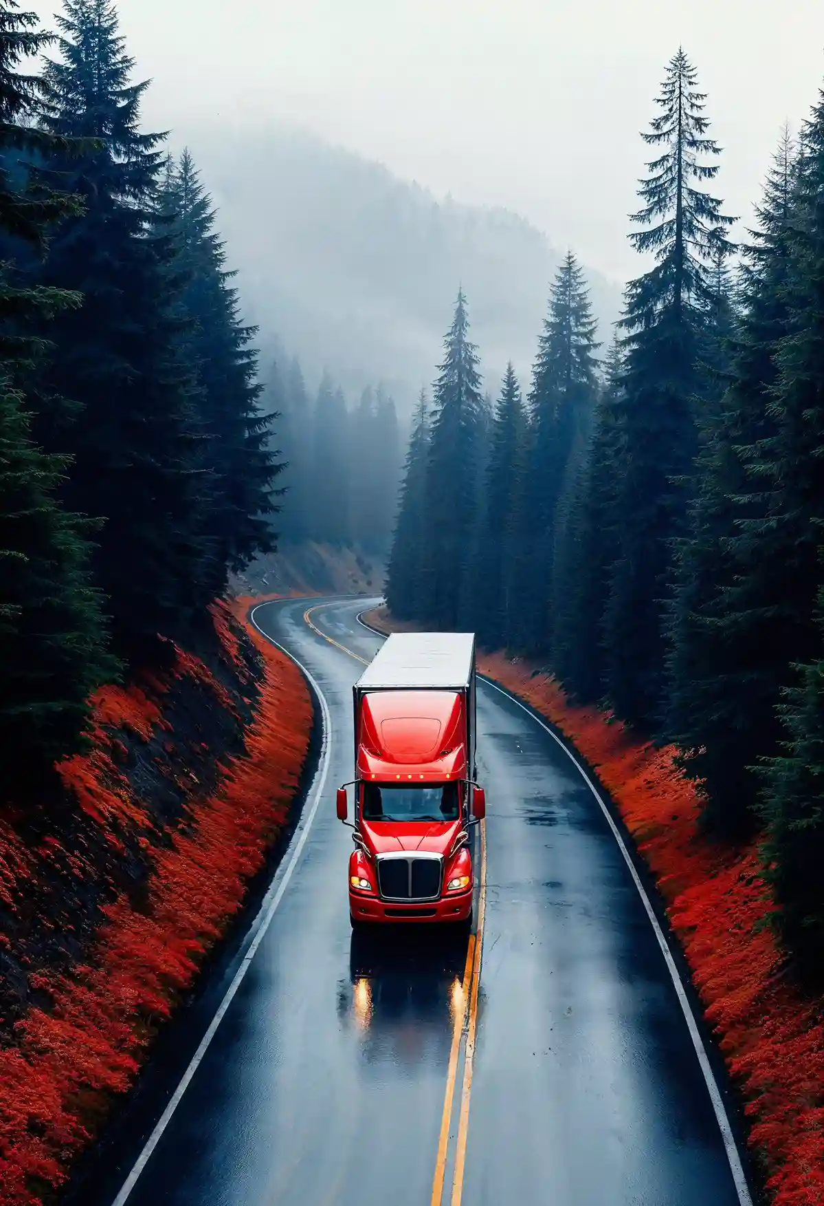 Truck on winding road